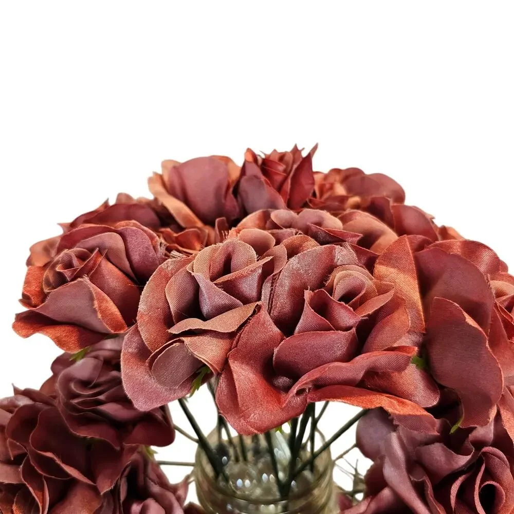 Mauve Pink Satin Open Rose Stems Artificial Flowers Wedding Craft 2.5